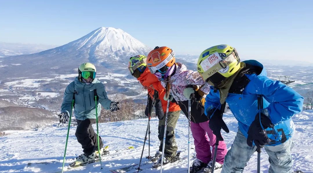 Ski & snowboard rental gear display at Rhythm
