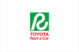 Toyota Rent a Car logo featuring a green square with white stylized 'R' symbol and red text below