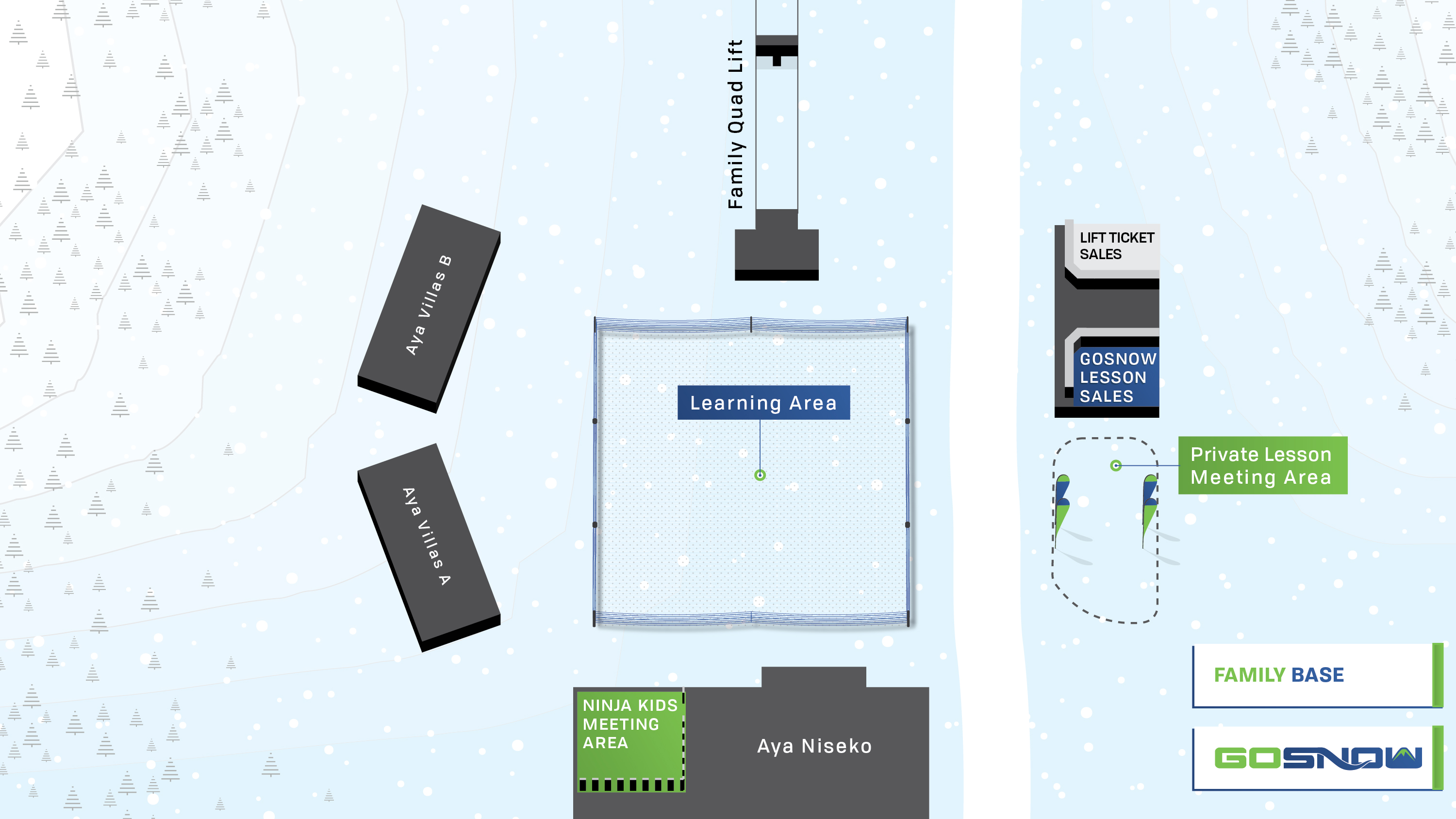 map of Gosnow lesson starting point at family base in Hirafu Niseko