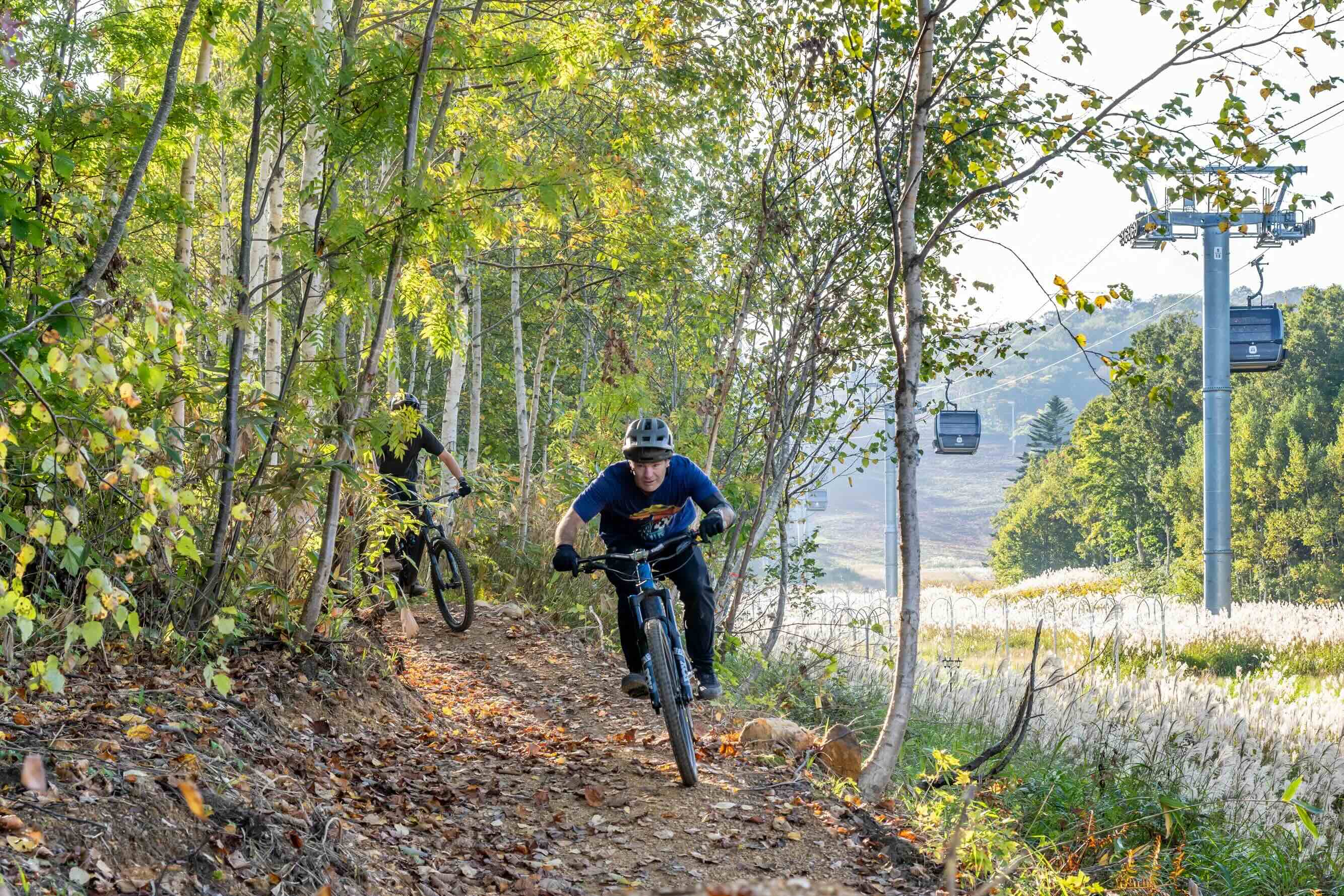 A mountain biker rounds a corner