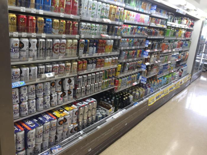 Rows of beverages in a convenience store