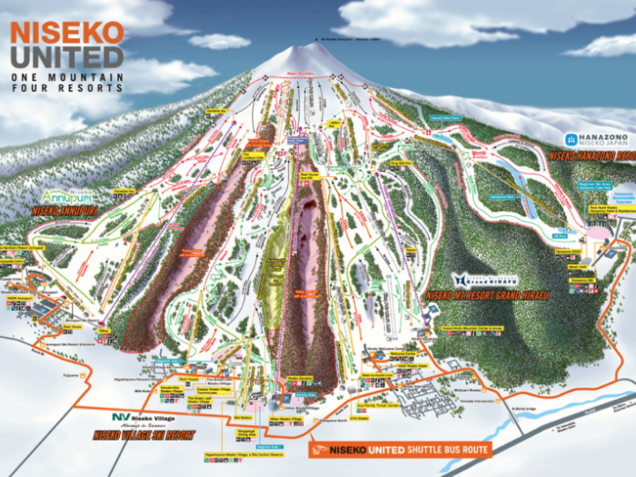 A ski trail map for Niseko United area