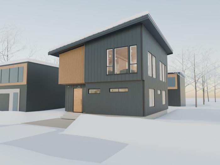 A CGI of a two story house