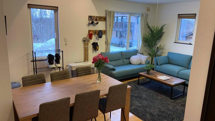 A dining table in living room