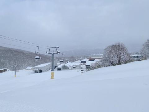 A ski resort smothered in snow