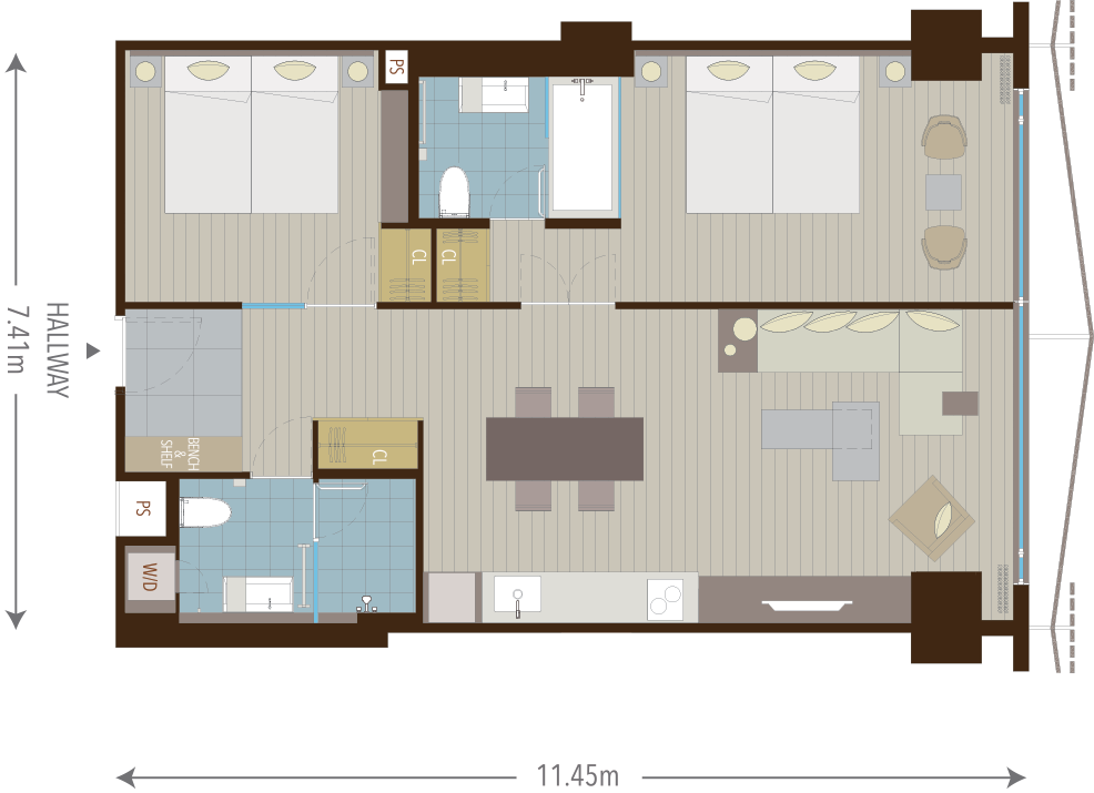 2 Bedroom Type B floor plans