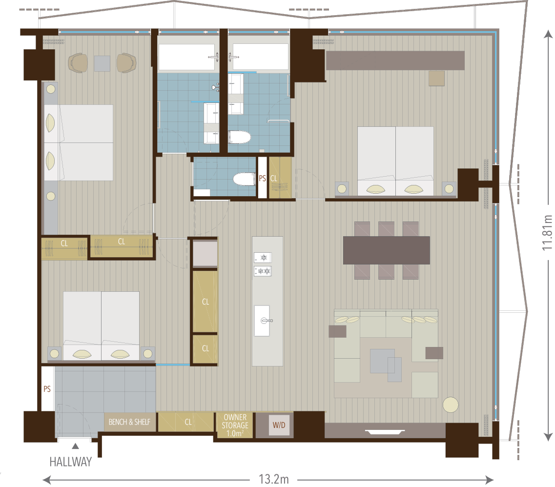 3 Bedroom Type B floor plans