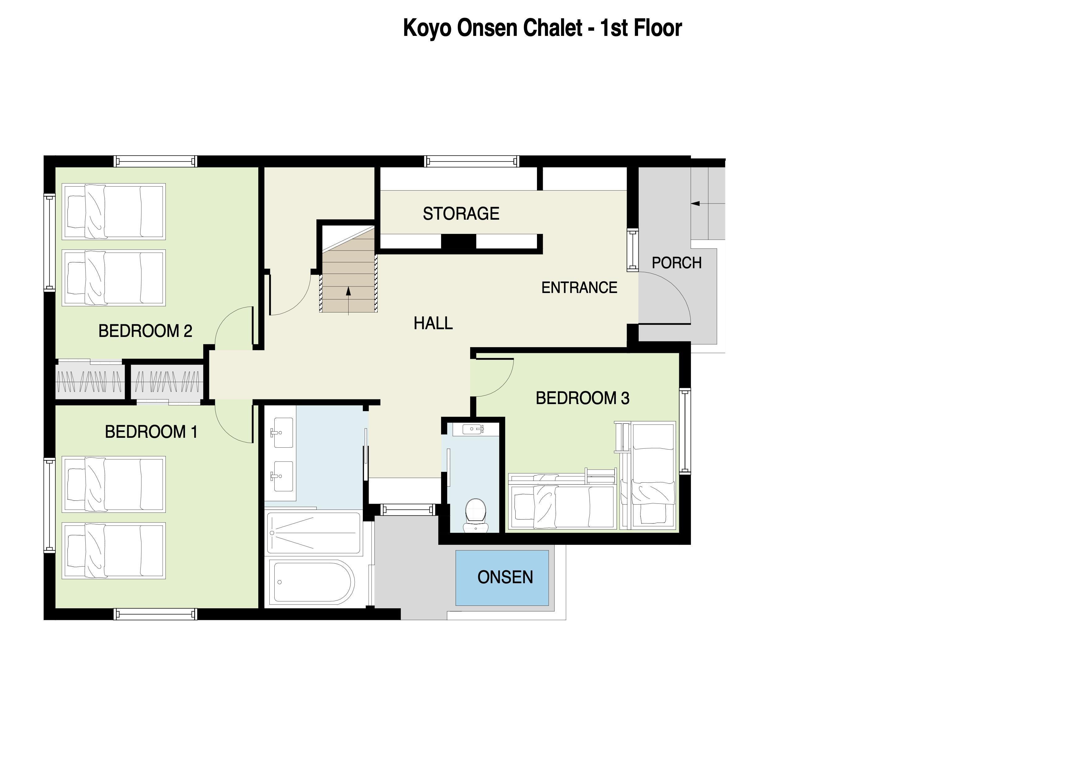A first floor floor plan showing 3 bedrooms and bathroom