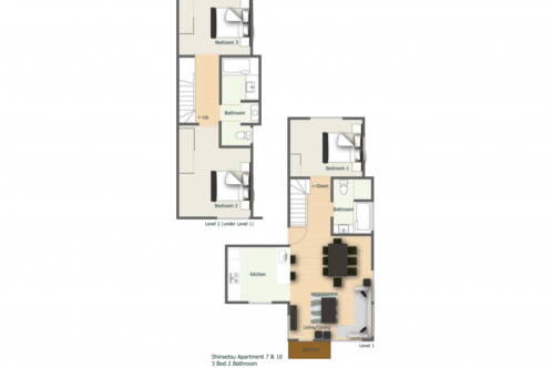 A floor plan of a 3 bedroom apartment