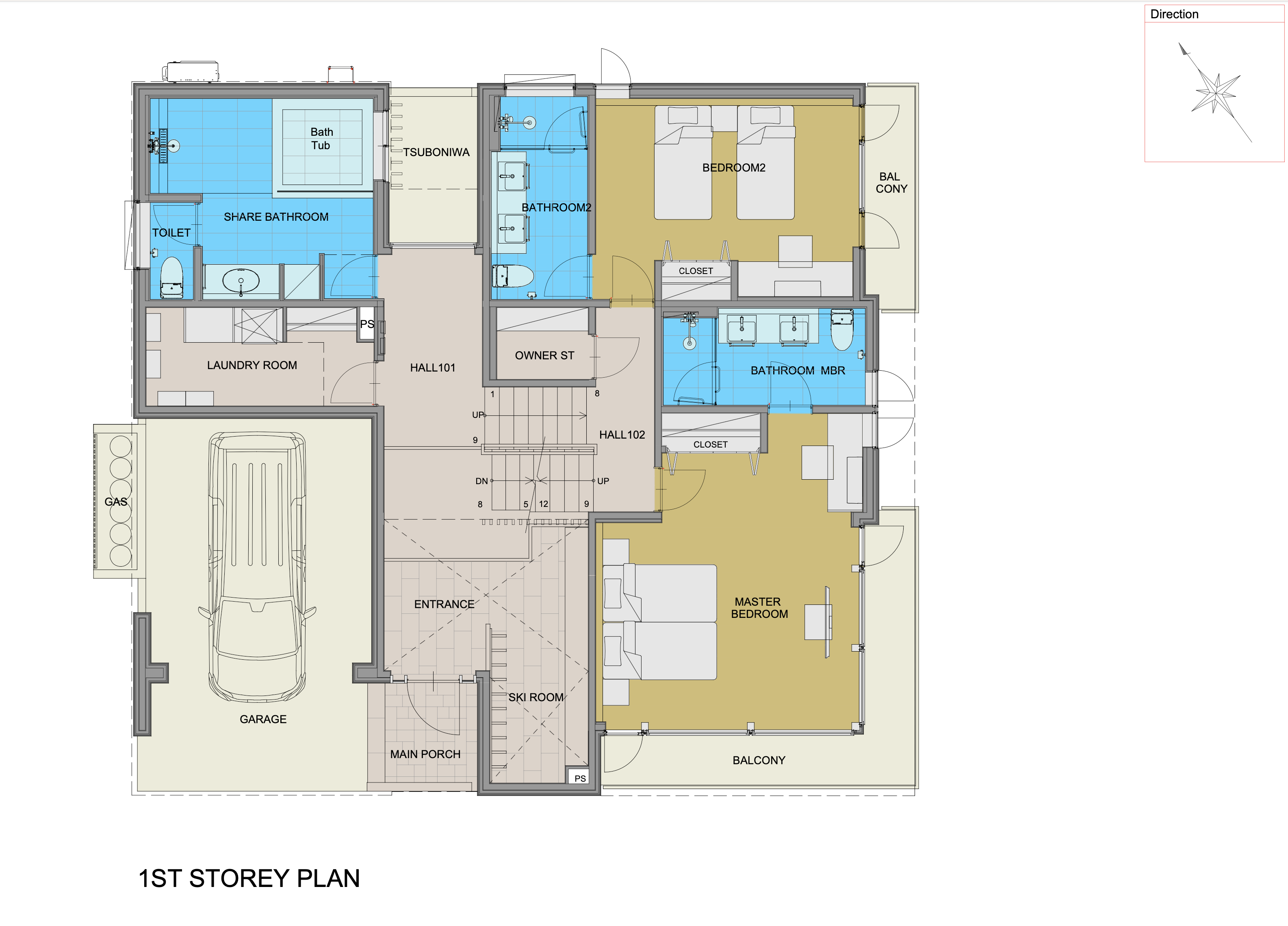 A colored floor plan of 1st storey
