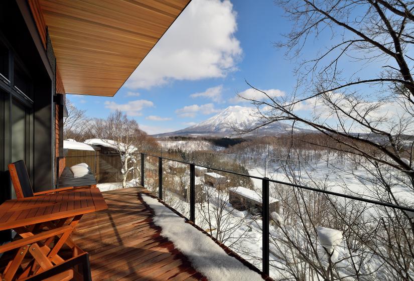 balcony with yotei views in winter