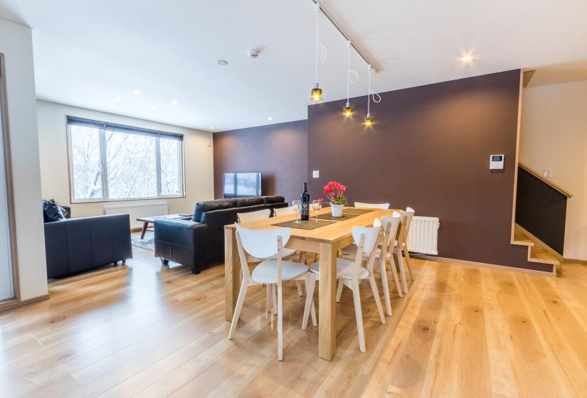 dining area with living area in the background