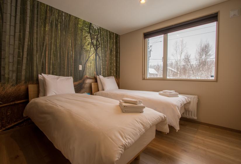 bedroom with bamboo wallpaper