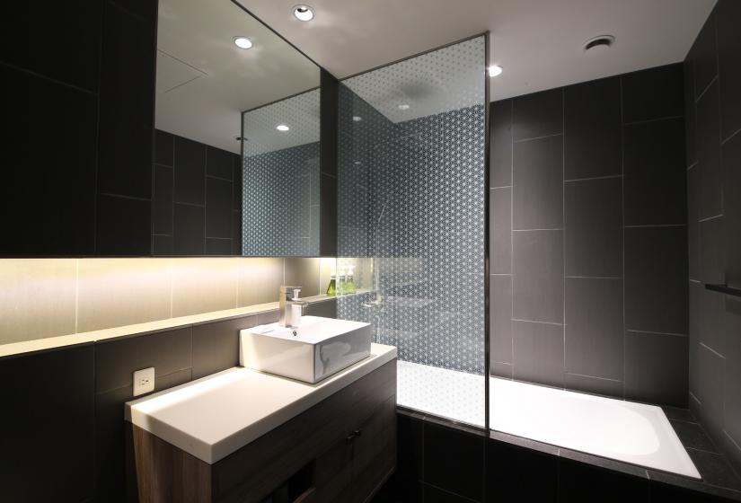 Black tile bathroom