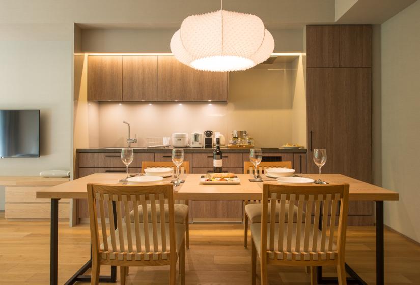 wooden table with plates