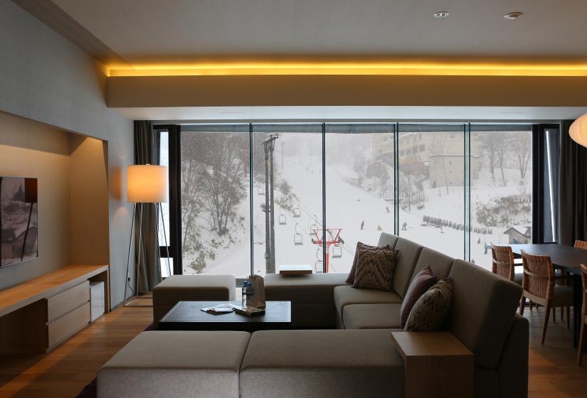living room with winter view
