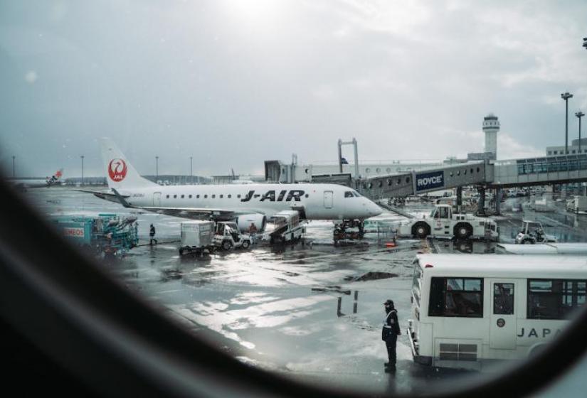 The view of Chitose Airport from the plane window