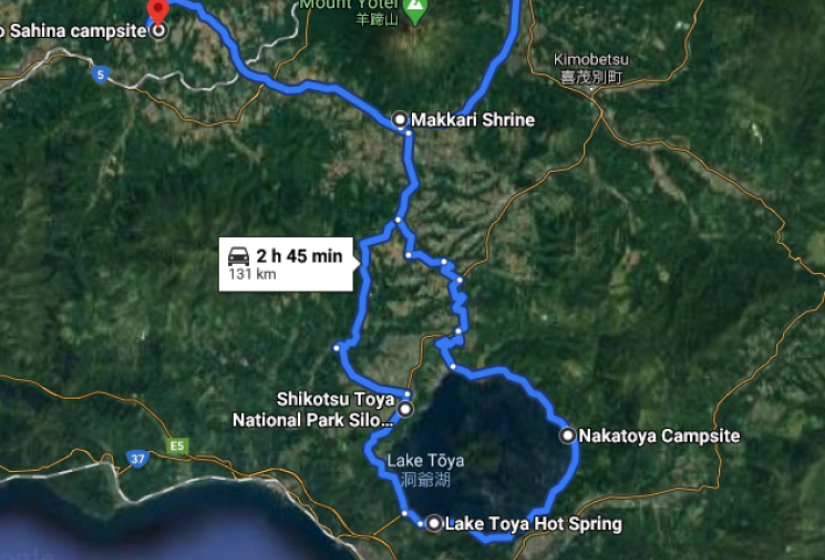The route to Lake Toya A google map of Colin's route