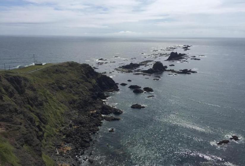 The rugged islands at Erimo Misaki Small island extend from a head land