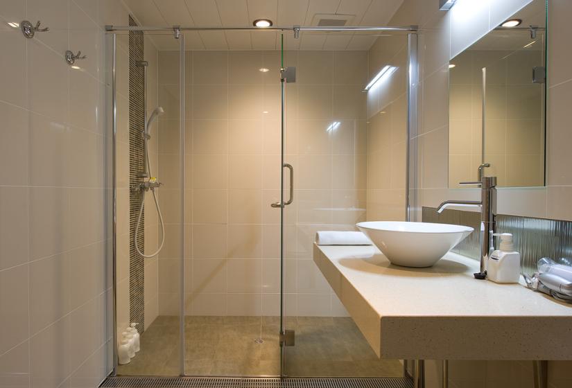 Sink and glass shower door