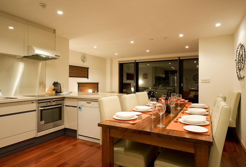 Dining table and kitchen