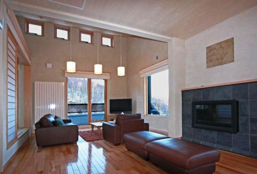 Musashi living area with fireplace 