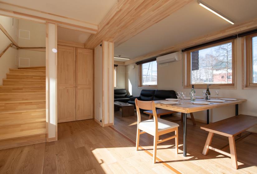 dining area with wooden floors