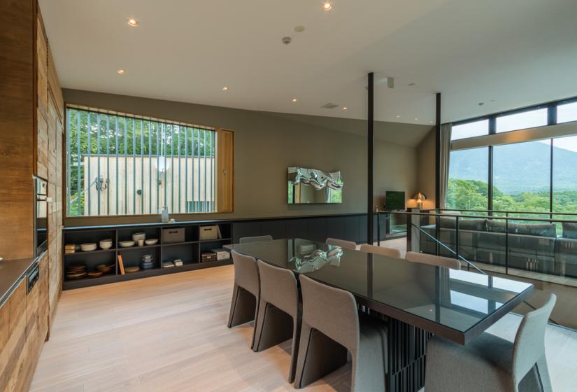 main dining table with window and shades