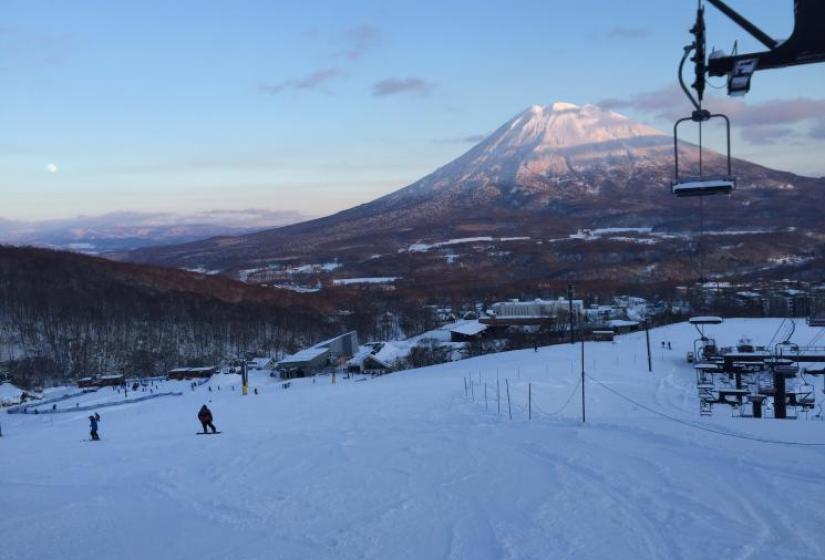 Moon rise after a days skiing in Niseko Another epic day comes to a close in Niseko