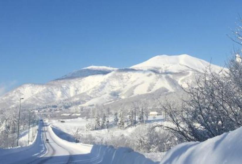 On the Road to Niseko View of Hirafu from St Moritz bridge