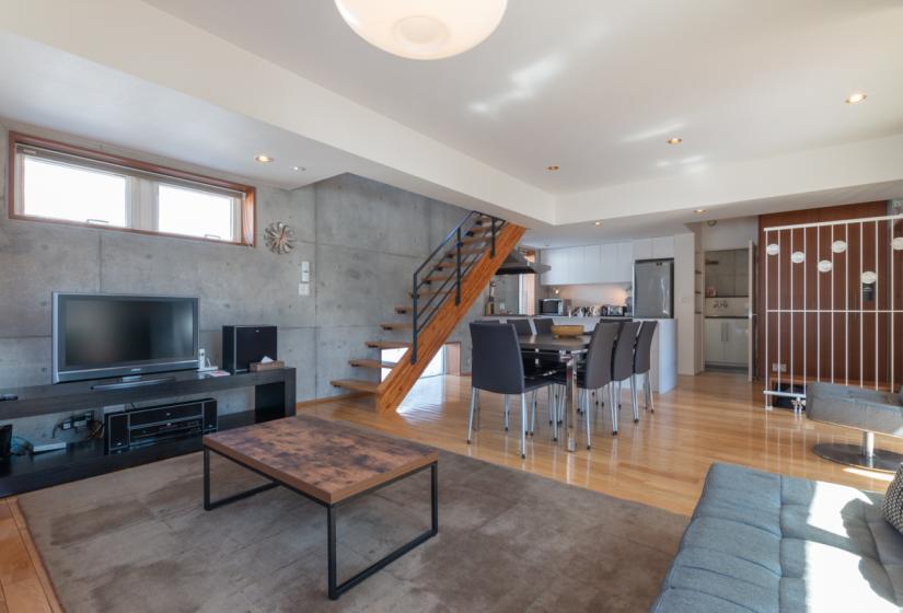 dining area and stairs to bedrooms