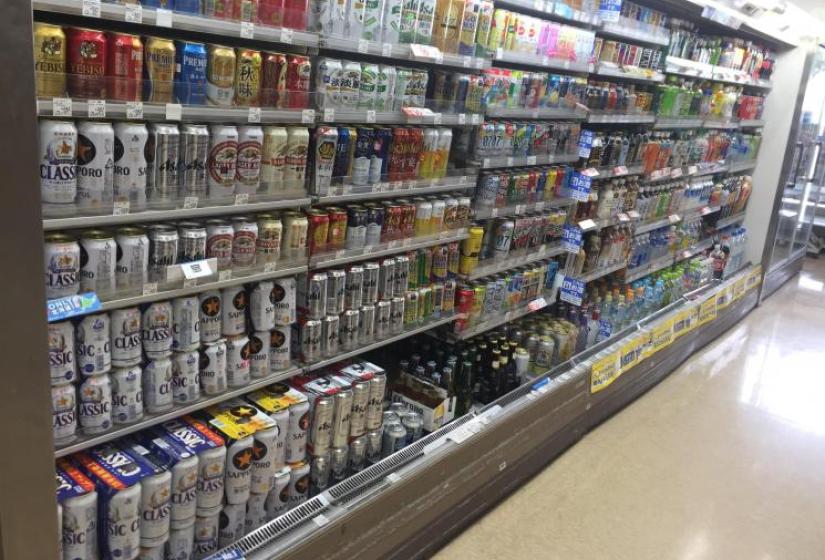 Can I buy you a drink? Rows of beverages in a convenience store