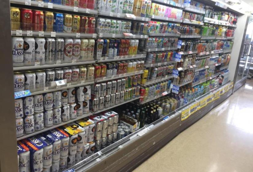 Rows of beverages in a convenience store