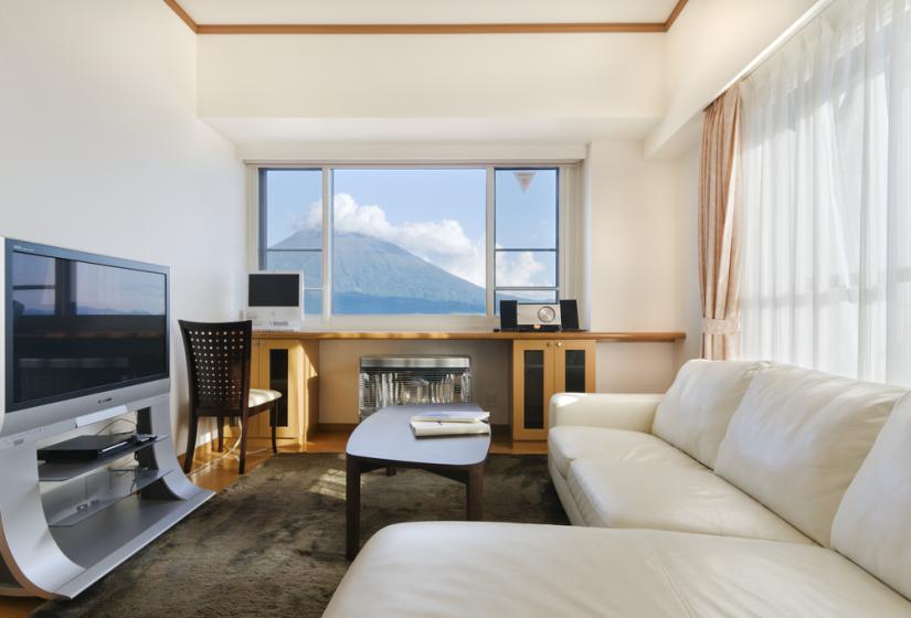 living area with view of Mt. Yotei