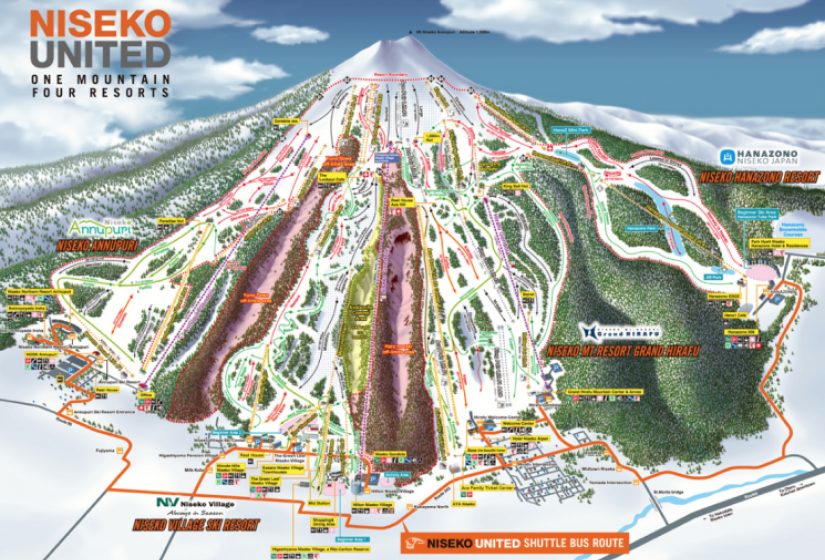 A ski trail map for Niseko United area
