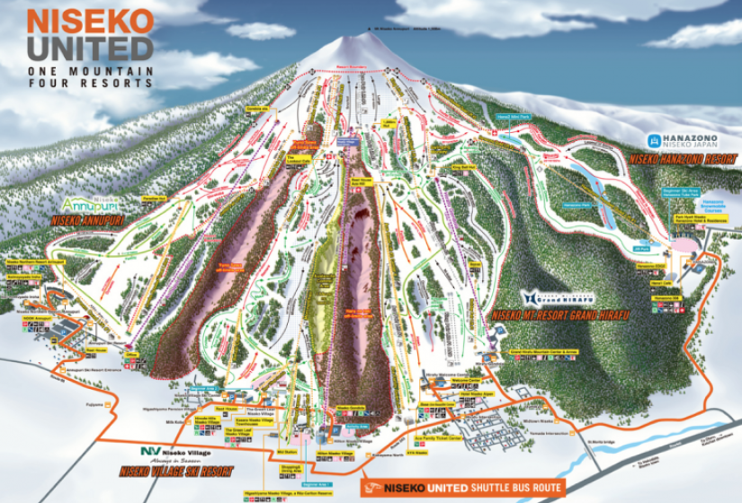 Niseko United Trail map A ski trail map for Niseko United area