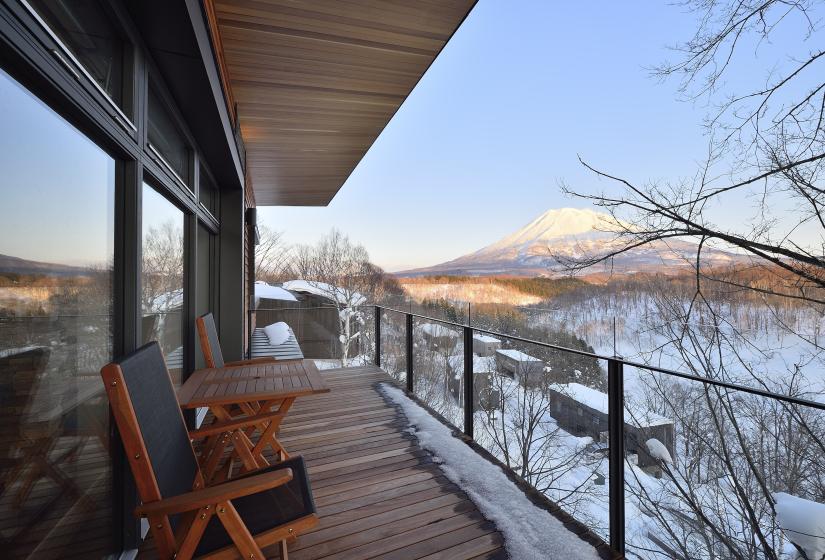 balcony with yotei views in winter