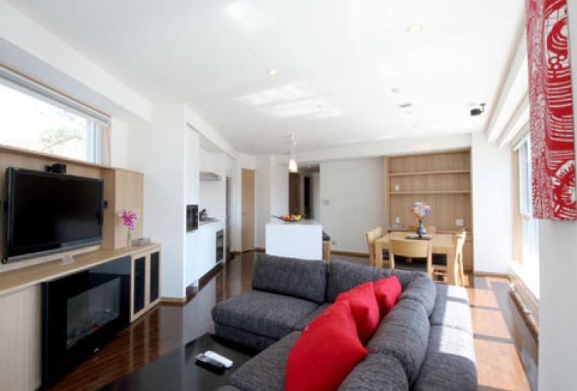 living area with couches fireplace and tv