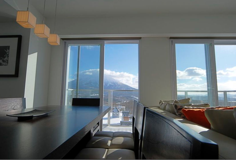 view of Mt. Yotei from dining table