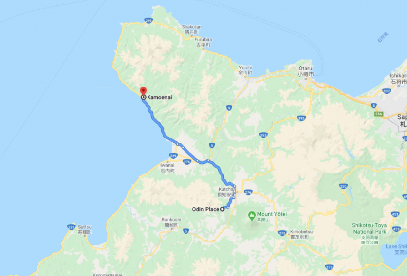 A google map of the route to Kamoenai