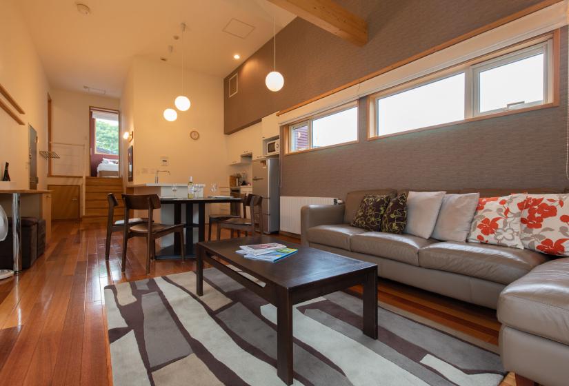 Coffee table on white and brown rug