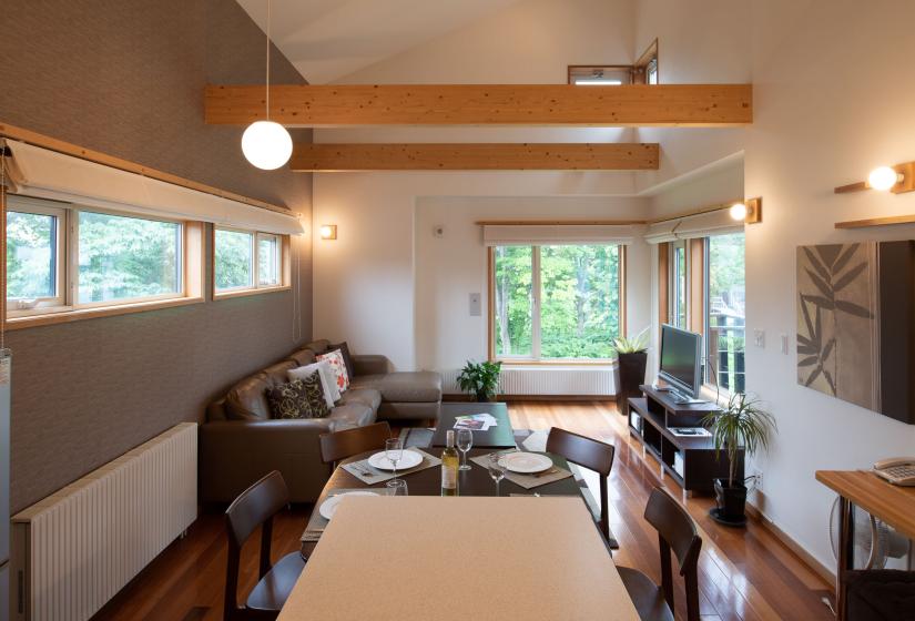 Dining table and living room view