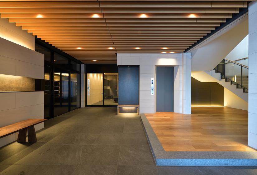 Spacious foyer with striking architecture