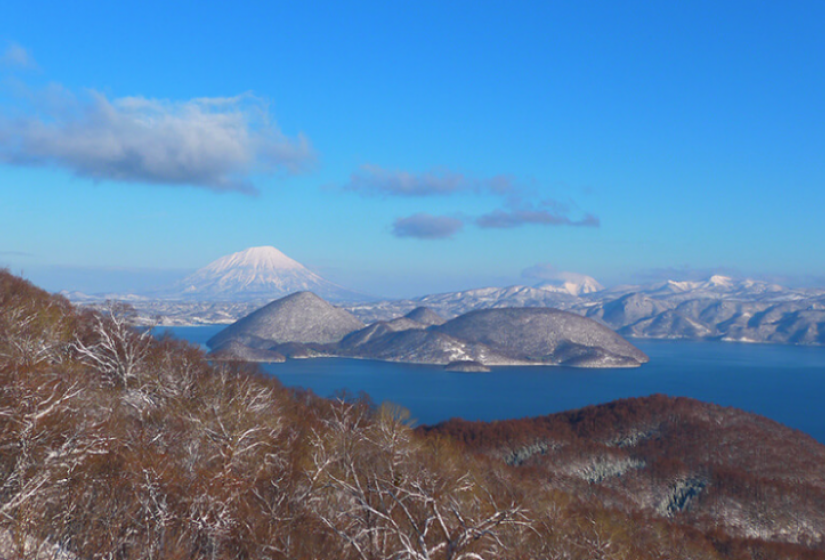 Lake Toya The view accross lake Toya to the volcanic cone of Mount Yotei