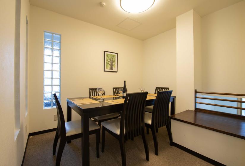 dining table and chairs set for a meal