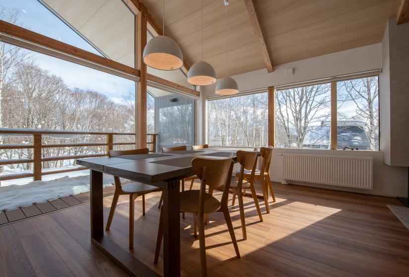 A dining table in sunlight