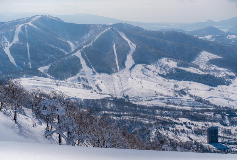 Rusutsu Ski area is less than an hours drive from your Hirafu accommodation Rusutsu ski area taken from Mount Shiribetsu