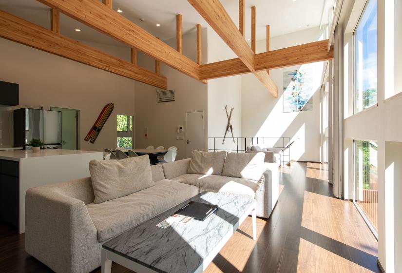 Lounge area with white couches