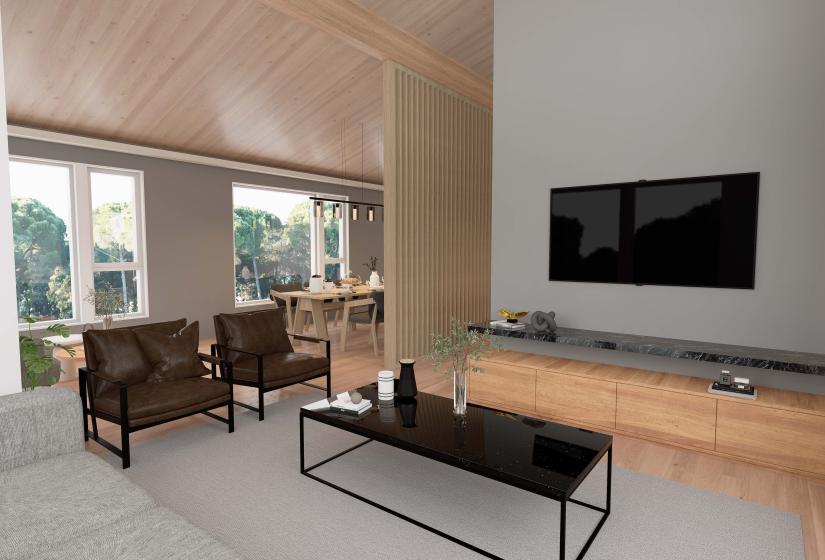 Moraine Chalet Niseko living room with wall mounted TV
