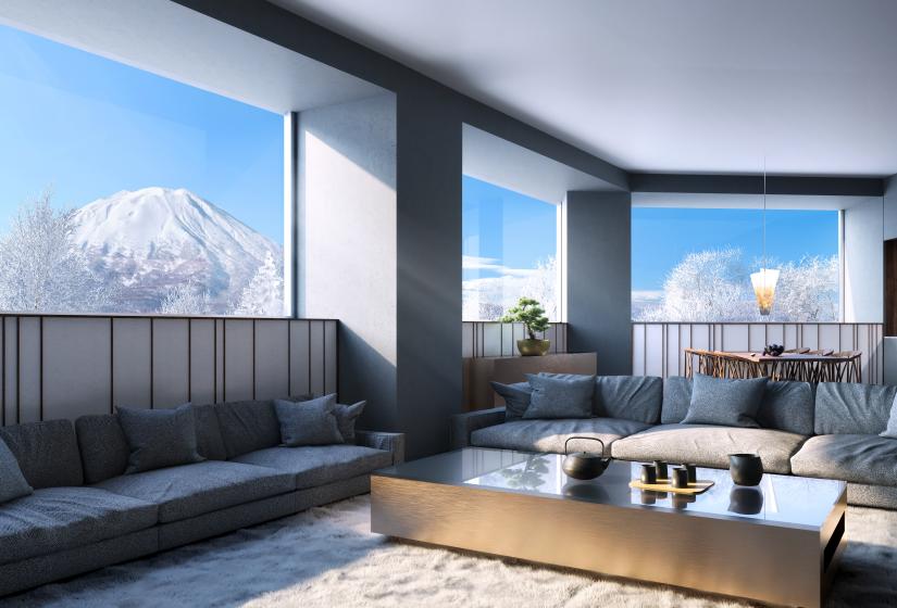 Lounge area with wintery view